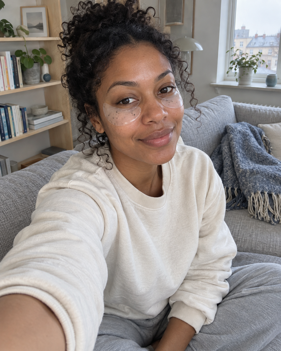 Kvinde med Bodylove Hydrogel Eye Patches under øjnene